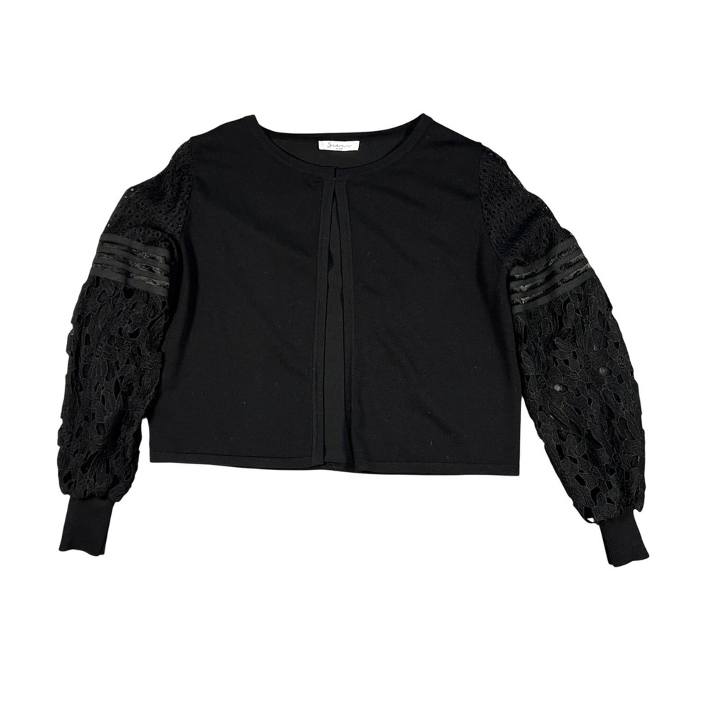Sioni Milano Black Lace Sleeve Cropped Cardigan Hook Closure Womens